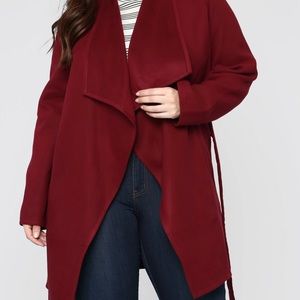 Wine coloured wrap coat.
